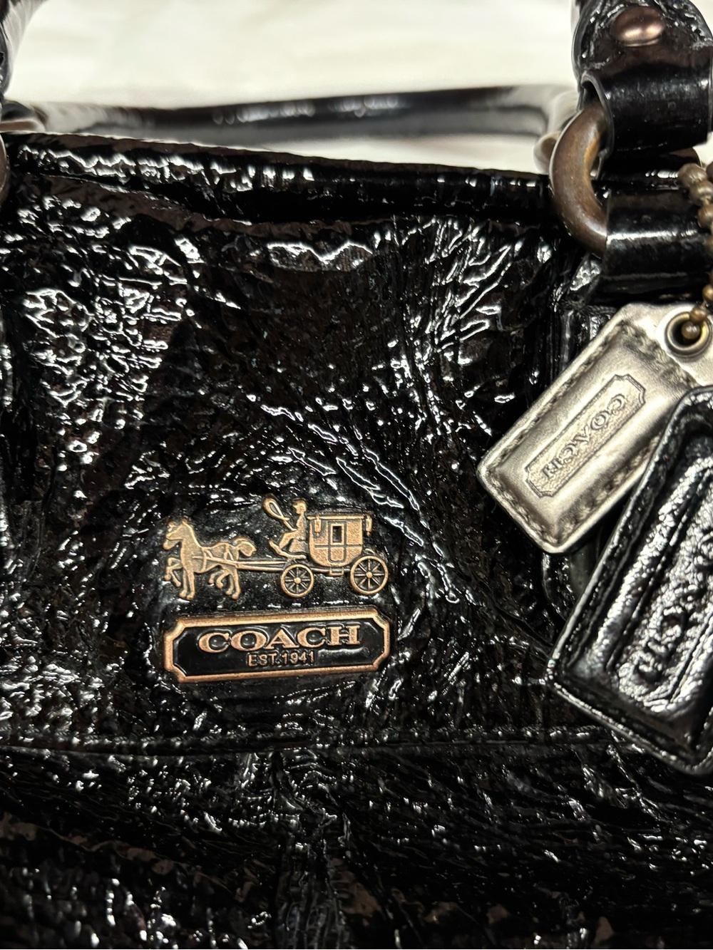 Coach Black Patent Leather Shoulder Bag with Chain-Detail Straps
F0873-12957 - Picture 6 of 7